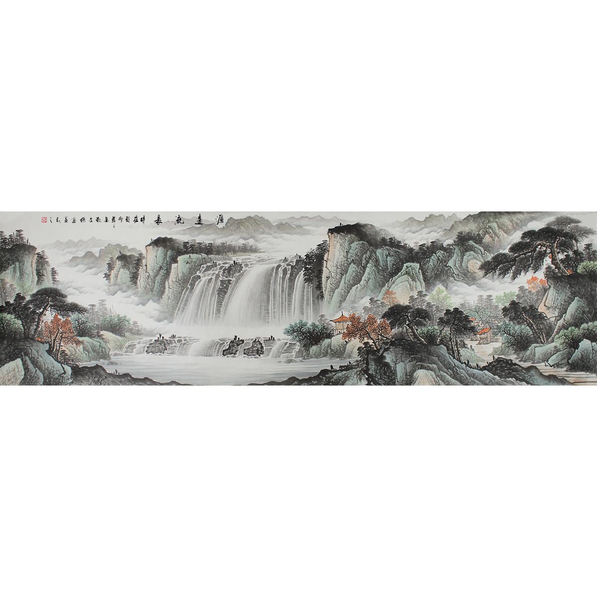 八尺对开蒋文杰纯手绘国画山水画水墨源远流长客厅装饰画中式挂画