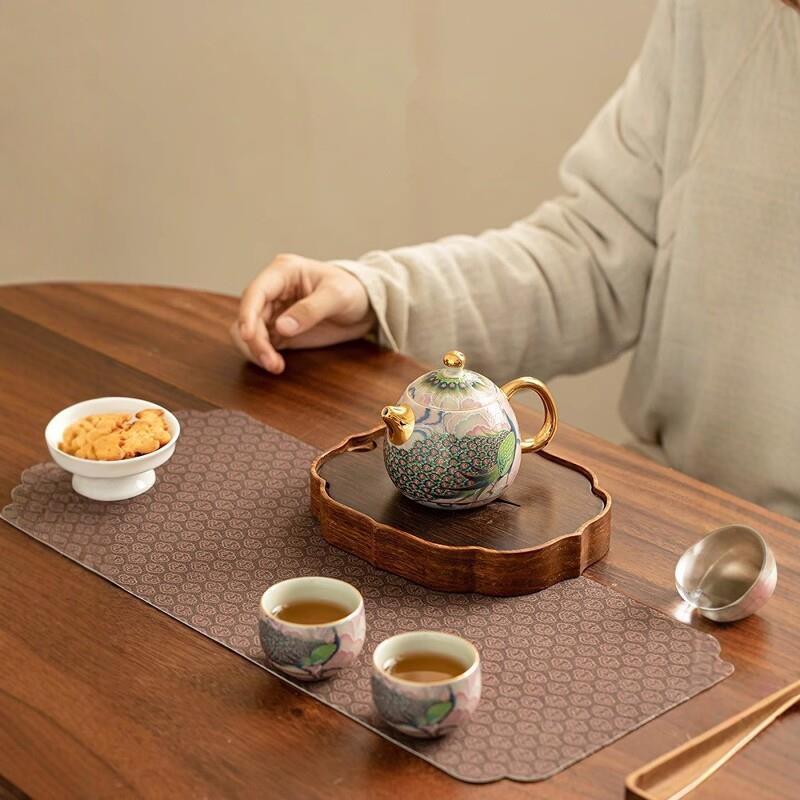 国潮珐瑯彩孔雀功夫茶具小套装一壶两杯家用泡茶壶陶瓷泡茶器喝茶