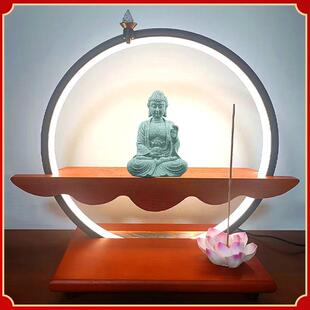 佛龛背景灯佛像佛堂神台背后佛光圈观音菩萨装饰双层实木底座摆件