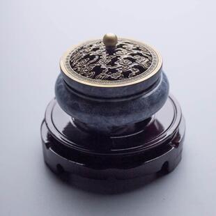 纯铜香炉室内三足彷古茶道金莲祥云香薰炉香道摆件供佛檀香盘香炉