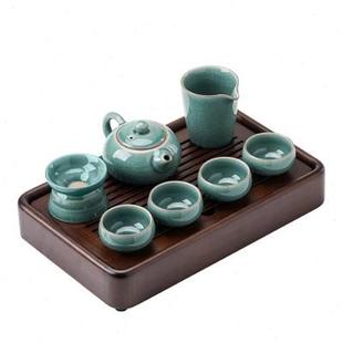 家用陶瓷冰裂纹开片泡茶壶公道杯办公室专用茶盘 青瓷功夫茶具套装