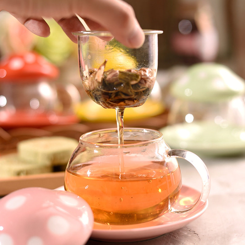 蘑菇大肚茶水分离玻璃杯