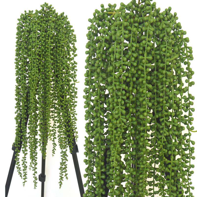 仿真绿色多肉情人泪壁挂藤条花吊篮 手感软胶大小号佛珠装饰植物