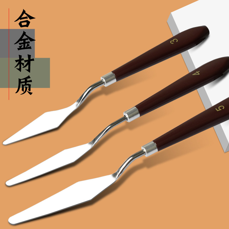 热销木杆油画刀美术绘画水粉颜料油画棒刮刀调色刀不锈钢平头尖头