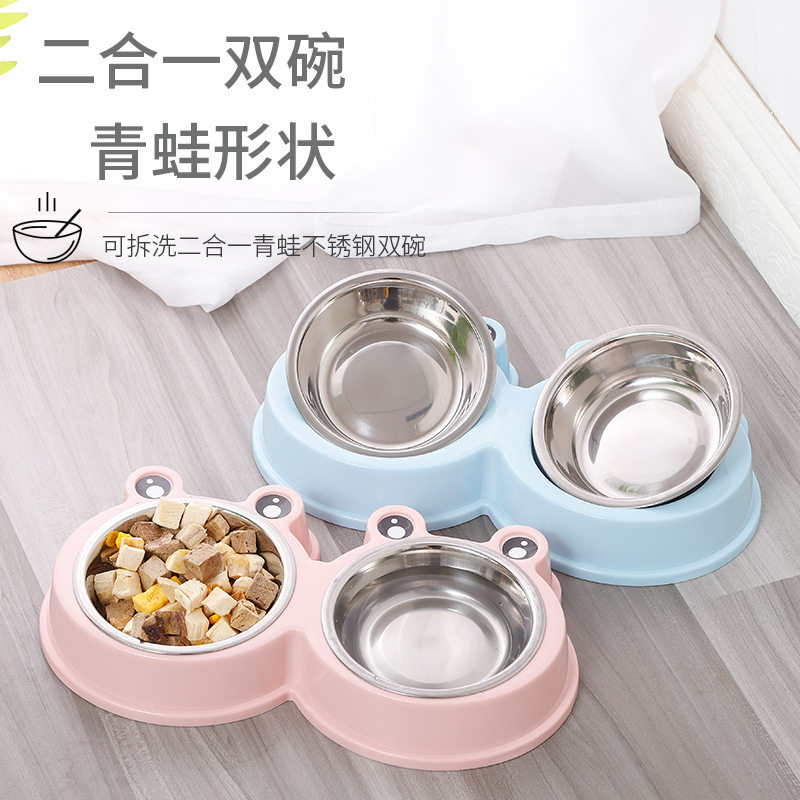 热销不锈钢宠物碗防滑狗碗防漏小型犬泰迪比熊双碗食盆猫X咪饭碗