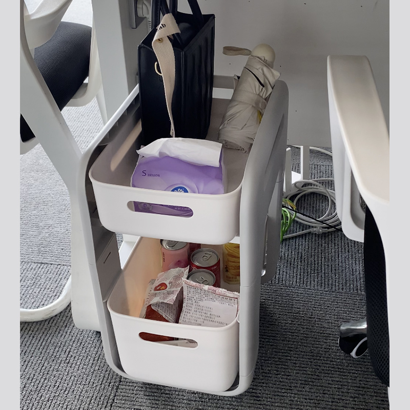 热销办公室收纳置物架用品文件包包零食杂物桌下带轮小推车