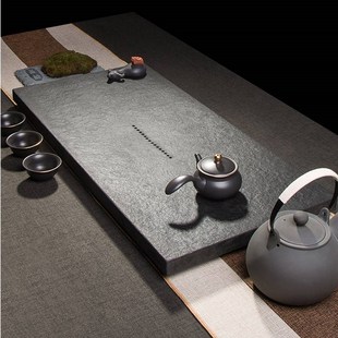 茶悦荟天然乌金石茶盘简约轻奢排水茶台家用办公会客茶海石板送礼