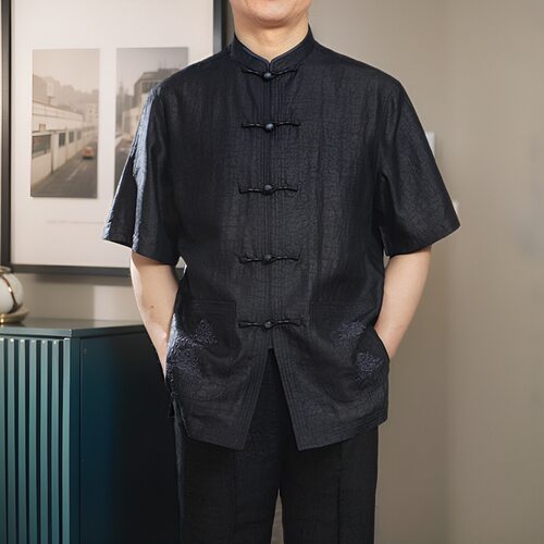 百福龙高档香云纱男士唐装短袖
