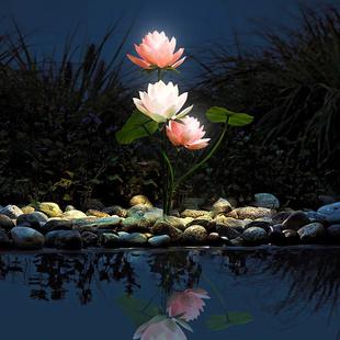 户外庭院草灯荷G 饰灯池 1082花莲花灯防开水自公动花园庭院景观装