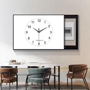 电表箱装饰画带钟表极简创意空气开关配电箱遮挡画推拉式时钟挂画