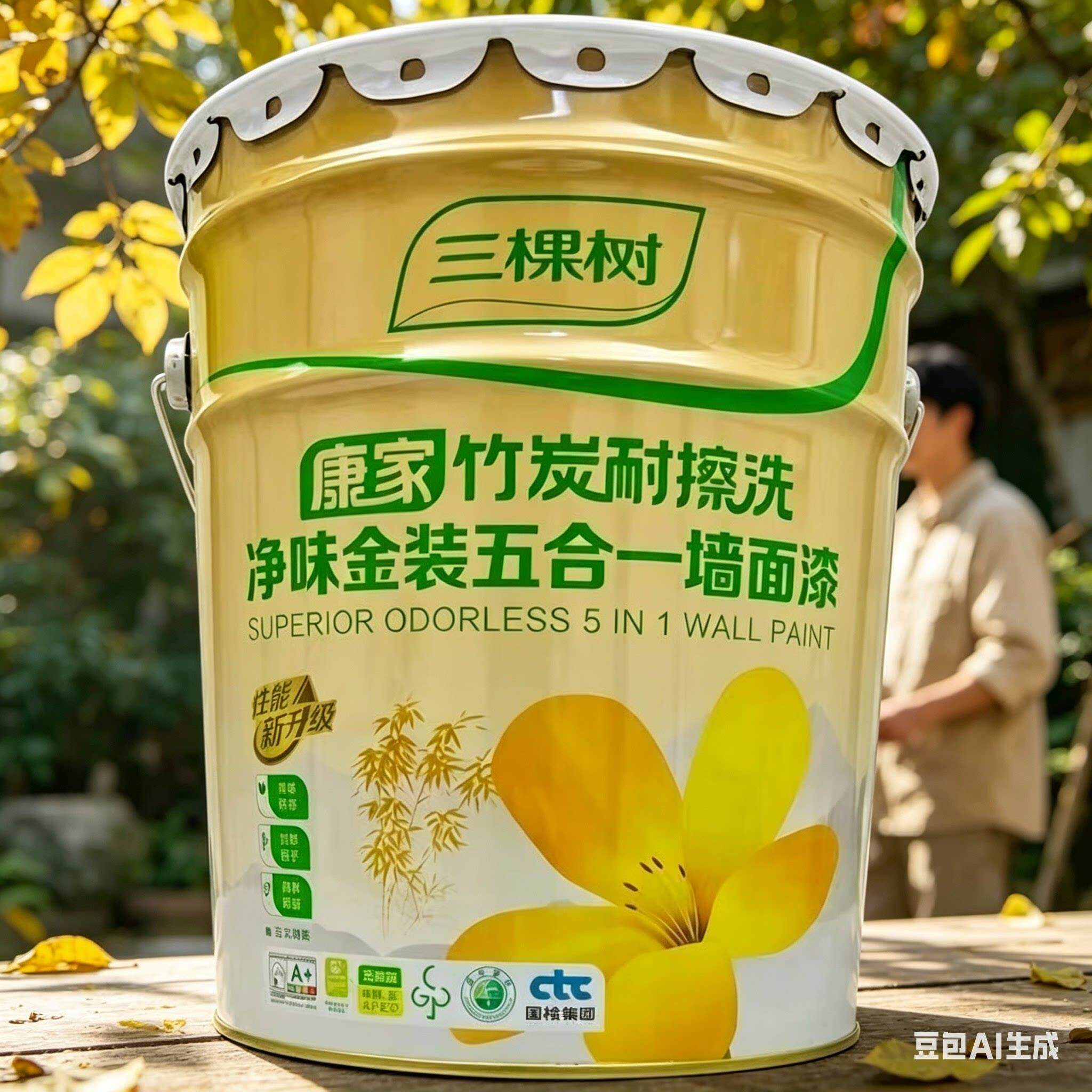 三棵树漆康家竹炭耐擦洗净味金装五合一墙面漆室内环保防霉乳胶漆