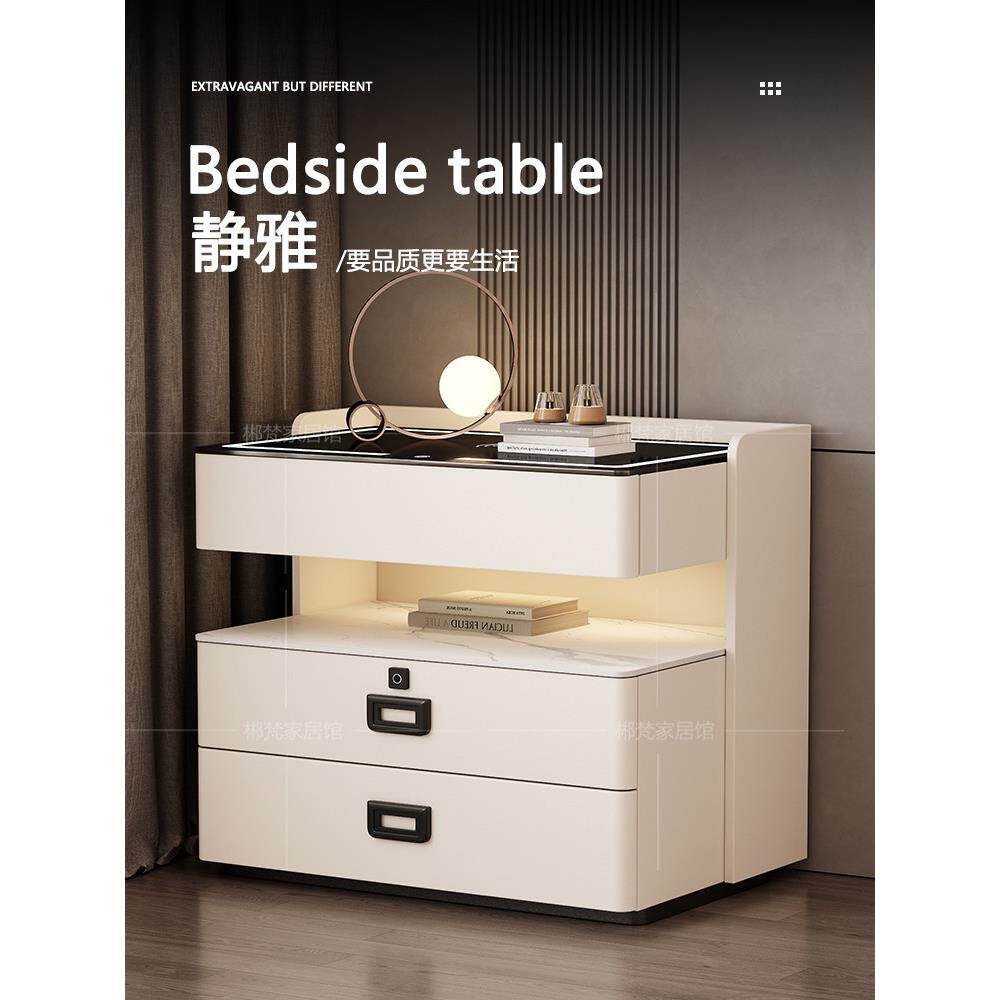 实木床头柜家庭现代简单智能床头储物灯豪华高端卧室床头柜