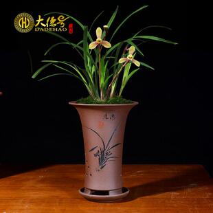 兰花花盆陶瓷透气紫砂小号带托 托盘春兰吊兰建兰蓝兰草兰花专用