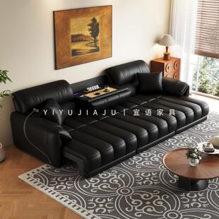 现代覆古风电动真皮沙发意式极简多功能可躺可睡两用智能沙发床