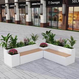 户外不锈钢花箱坐凳组合铁艺座椅休息凳室外种植花盆广场成品花坛