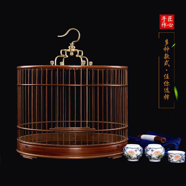 圆形抽屉鸟笼鸟笼精品笼绣眼黄雀芙蓉靛颏玉鸟文鸟春暖竹制品