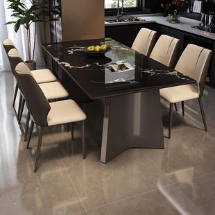 酷比得奢亮光超晶石奢石餐桌椅组合高端意式微晶石大理石长方形