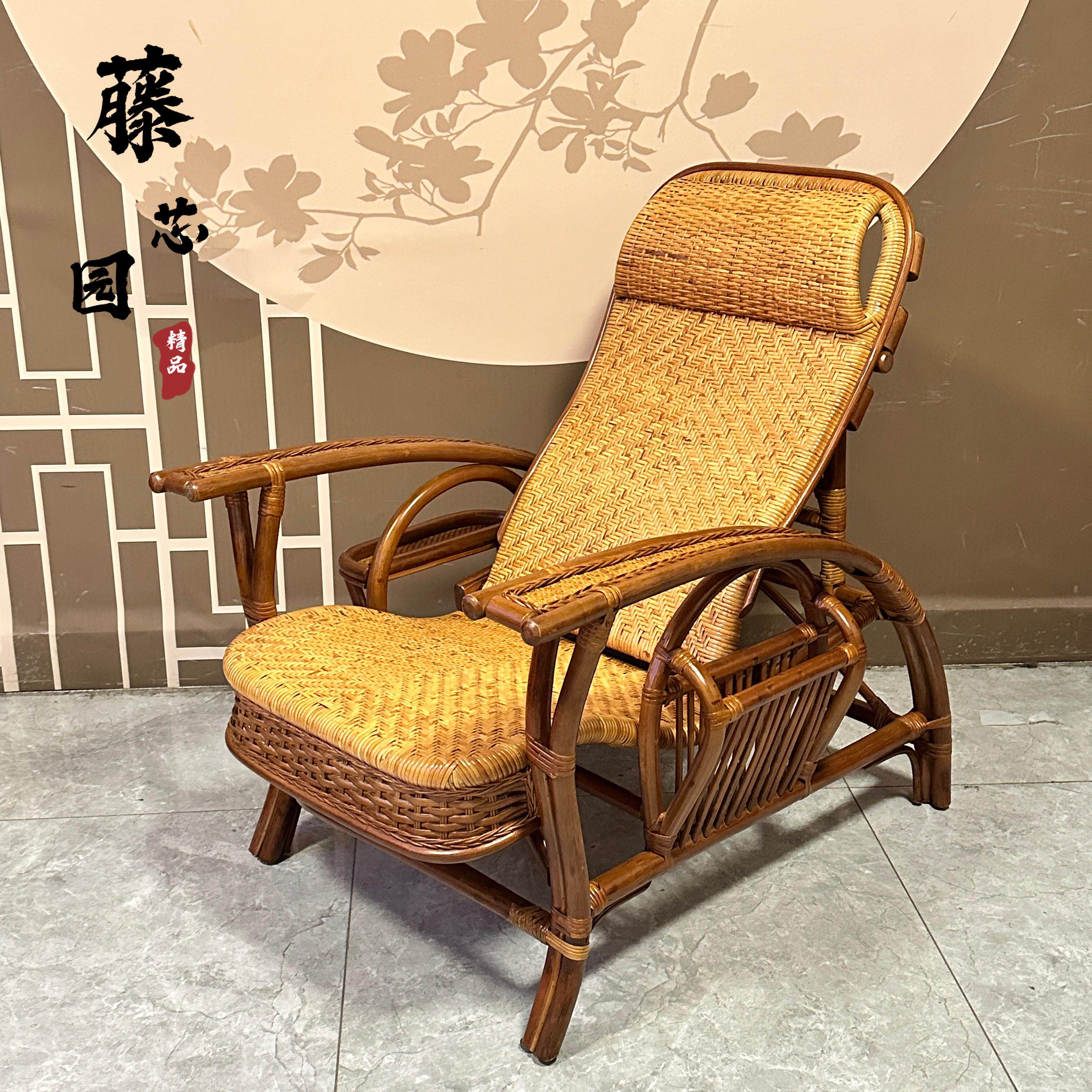藤芯园天然真藤椅折叠椅老人家用阳台休闲懒人午睡躺椅纯手工藤编