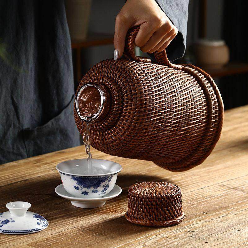 老式藤编热水瓶怀旧竹编暖水壶覆古保温开水瓶民宿家用小玻璃内胆,餐饮具,热水瓶,淘宝优惠券,粉丝福利购,淘宝优惠卷