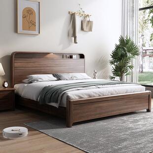 新中式胡桃木实木床双人床头收纳床硬床板加厚加粗床2米x2米2大床