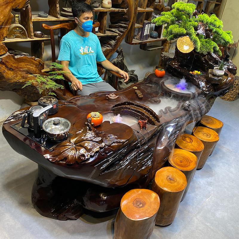 树根雕刻茶几金楠木整体木雕茶几茶海实木大茶几原木茶艺桌