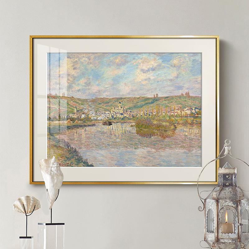 塞纳河法式轻奢客厅背景墙装饰画欧式复古玄关餐厅壁画莫奈名画