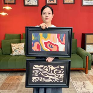 蒙德里安艺术家挂画法式复古客厅背景墙画S039小众抽象二联46