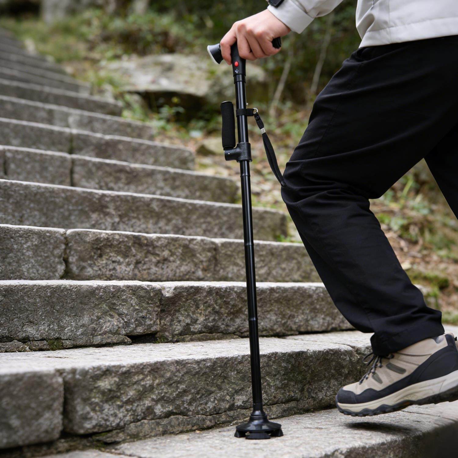 带led灯和报警器 超轻铝合金可折叠登山杖 拐杖二合一 49