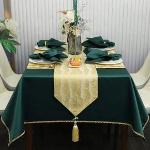 北欧轻奢高级感防水餐桌布长方形纯色茶几台布定制 桌布桌旗套装