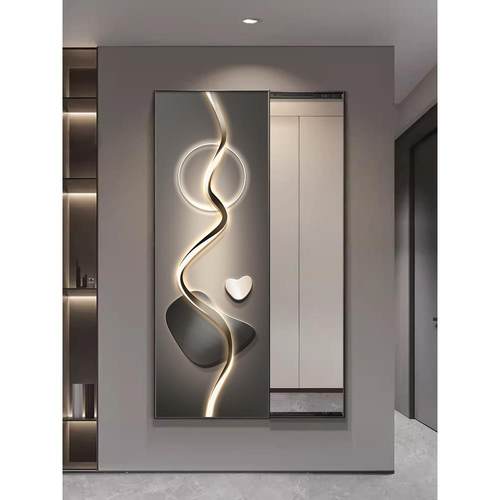 轻奢高端灰色现代隐藏式全身镜装饰画隐藏式全身镜挂画可推下镜画