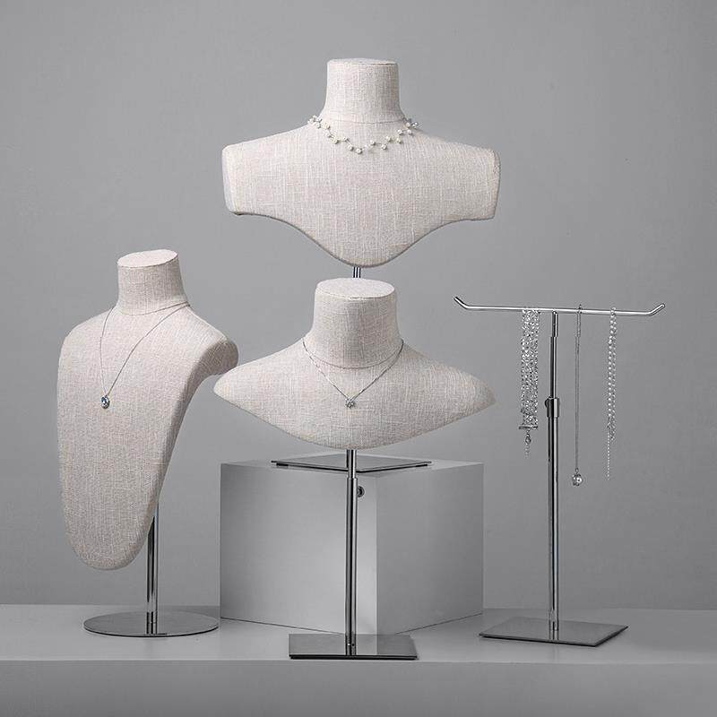 竹节麻饰品架人像模特脖子项炼展示架立式首饰珠宝收纳颈模陈列架