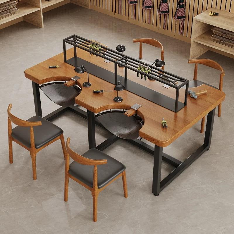 首饰金工桌4人实木打金桌操作台珠宝金银加工桌6人工作台手工定制