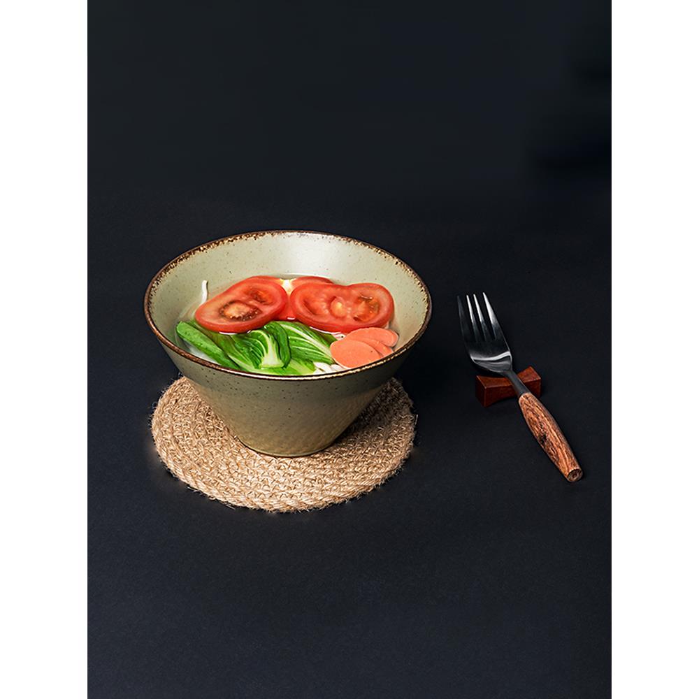日式拉面碗粗陶大汤碗覆古竹帽碗家用大碗面碗创意蔬菜沙拉碗