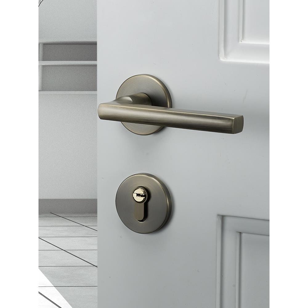 新中式门锁室内卧室门把手家用磁吸静音分体锁青古铜房门锁木门锁