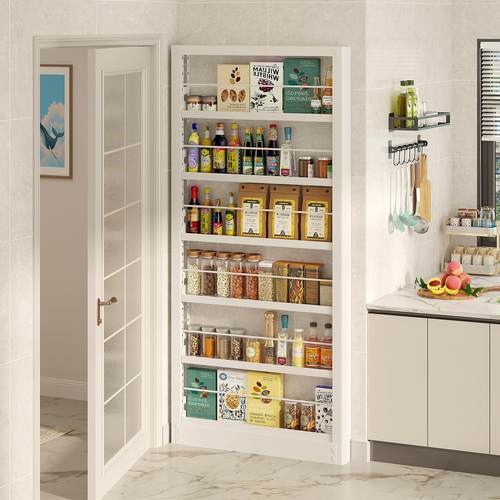 厨房收纳神器调味品置物架门后超薄一体靠墙省空间多功能钢置物架