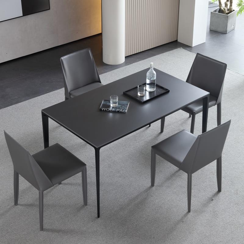 德利丰岩板餐桌铝合金纯白色极光黑纯黑意式极简小户型轻奢高端