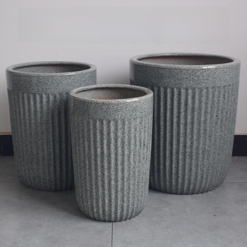 新简约欧式灰色高管陶瓷花盆金钱树虎皮花石兰花室内客厅落地式大