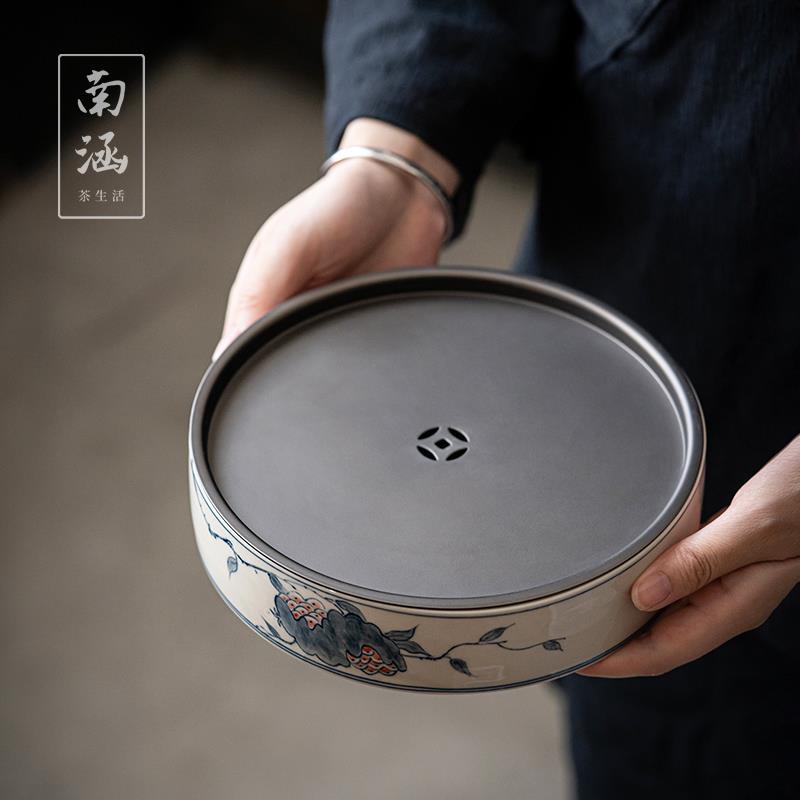 手绘青花壶承干泡台景德镇陶瓷家用茶具高端蓄水茶承大号壶托底座