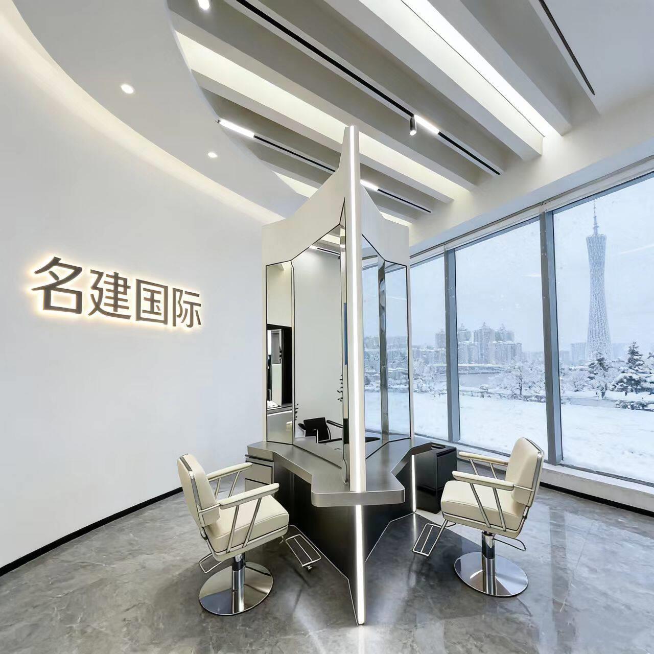 不锈钢mirror美发店镜台镜台Salon三面剪发镜潮店理发店专用发廊