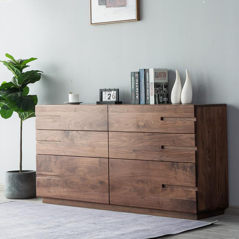 北欧全实木六斗柜现代简约卧室抽屉储物柜北美黑胡桃木客厅玄关柜