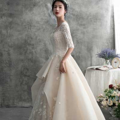 主婚纱2025夏季新款新娘简约轻森系超仙梦幻礼服修身显瘦女小个子