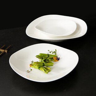 简约感白色异性凉菜q盘汤盘摆盘不规则简洁餐厅酒店陶瓷盘子