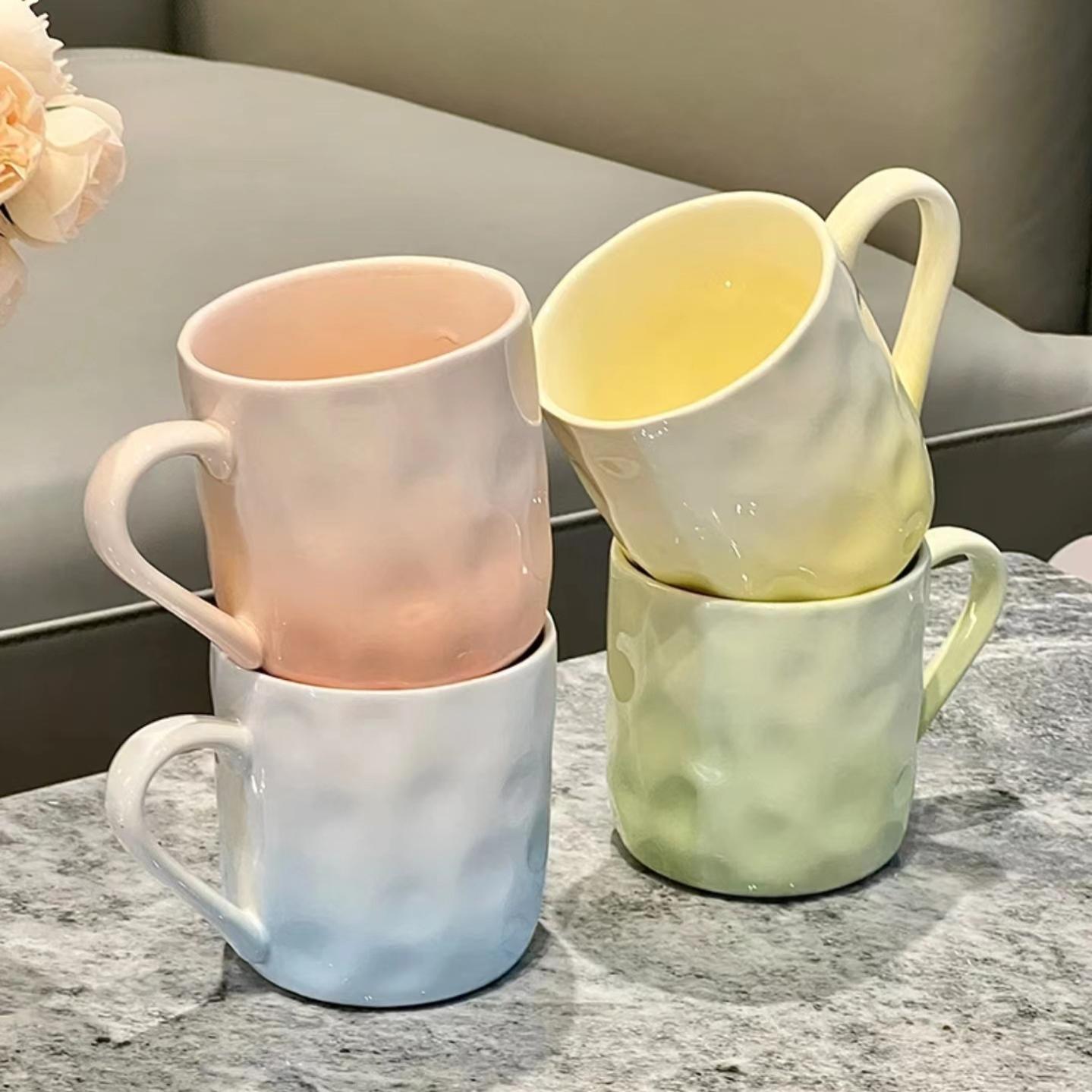 奶油陶瓷漱口杯家用情侣洗漱杯一对渐变色刷牙杯子牙缸托盘置物