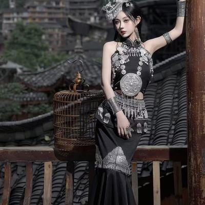 新款旅拍苗疆少女蜡染长裙服装