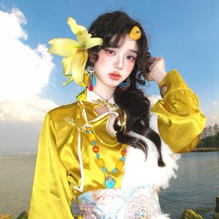 新款民族服装黄色藏服女装西藏拉萨特色成人民族风少数民族旅拍女