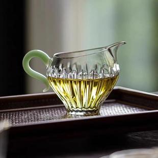 家用透明玻璃分茶器花茶匀茶杯 办公室高硼硅玻璃带把绿茶公道杯