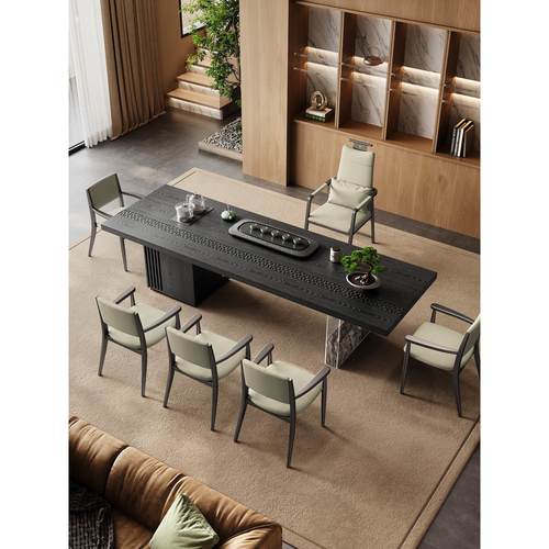 现代简约轻奢岩板茶桌茶台茶几茶桌椅组合高端实木网红悬浮感茶盘