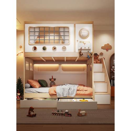 新型儿童二层上下铺双层床小户型高低床子母床双人床同宽树屋床