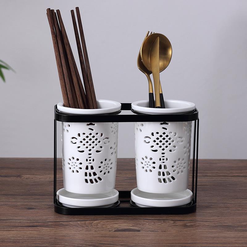 免打孔筷子笼挂式筷筒家用创意陶瓷筷子筒沥水厨房筷子架筷子篓