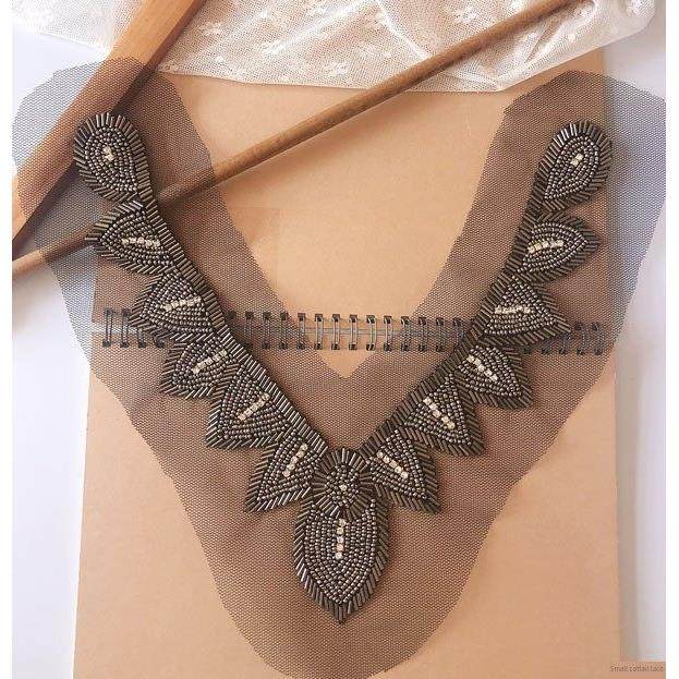 银黑色手工长珠与钻石甜心领衣服v形领假领花边花边配件,居家布艺,花边,淘宝优惠券,粉丝福利购,淘宝优惠卷
